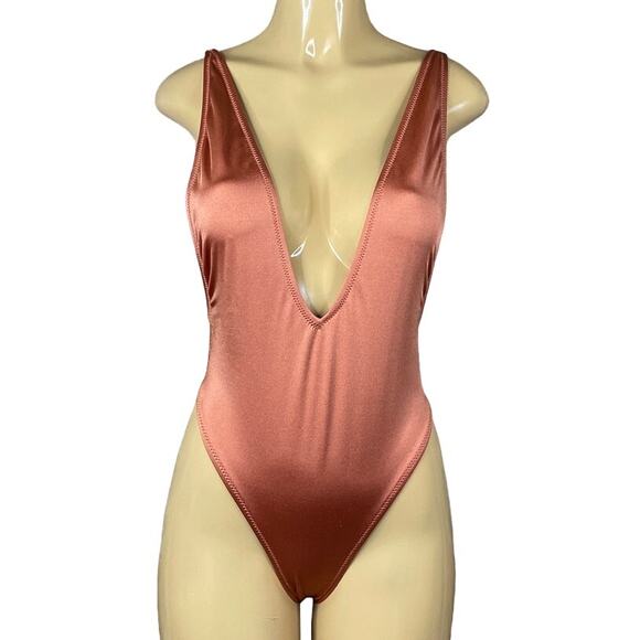 Dippin' Daisy's The Toxic Fantasy Deep V One Piece Swimsuit Bronze Rust Medium - Picture 1 of 10
